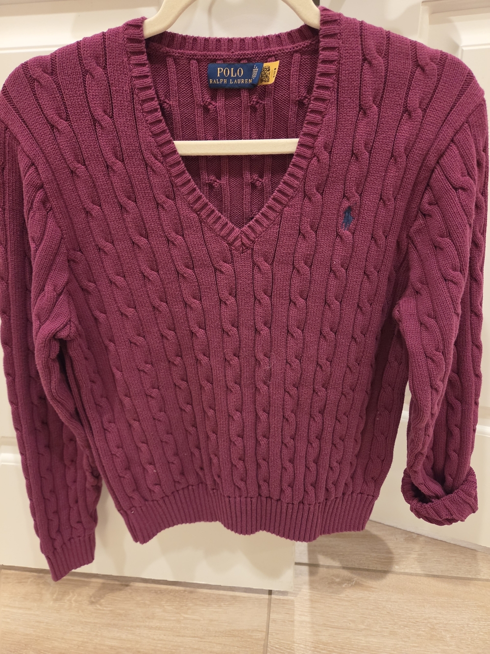 Polo by Ralph Lauren Cable-Knit V-Neck Sweater in Plum